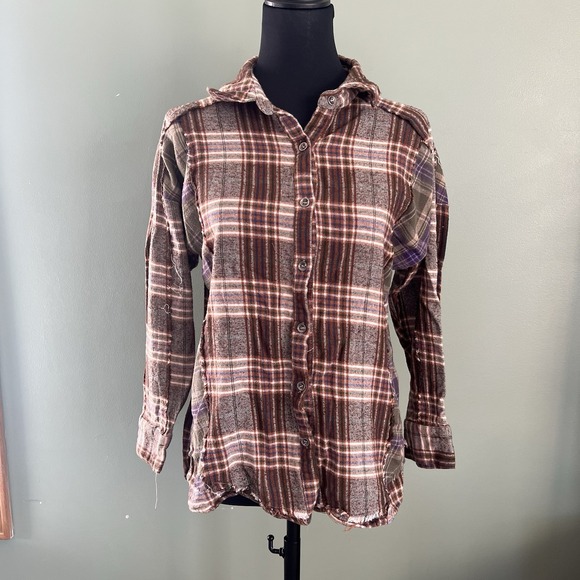 New In Women's Plaid Patchwork Button Down Shirt Size Small - Picture 1 of 7